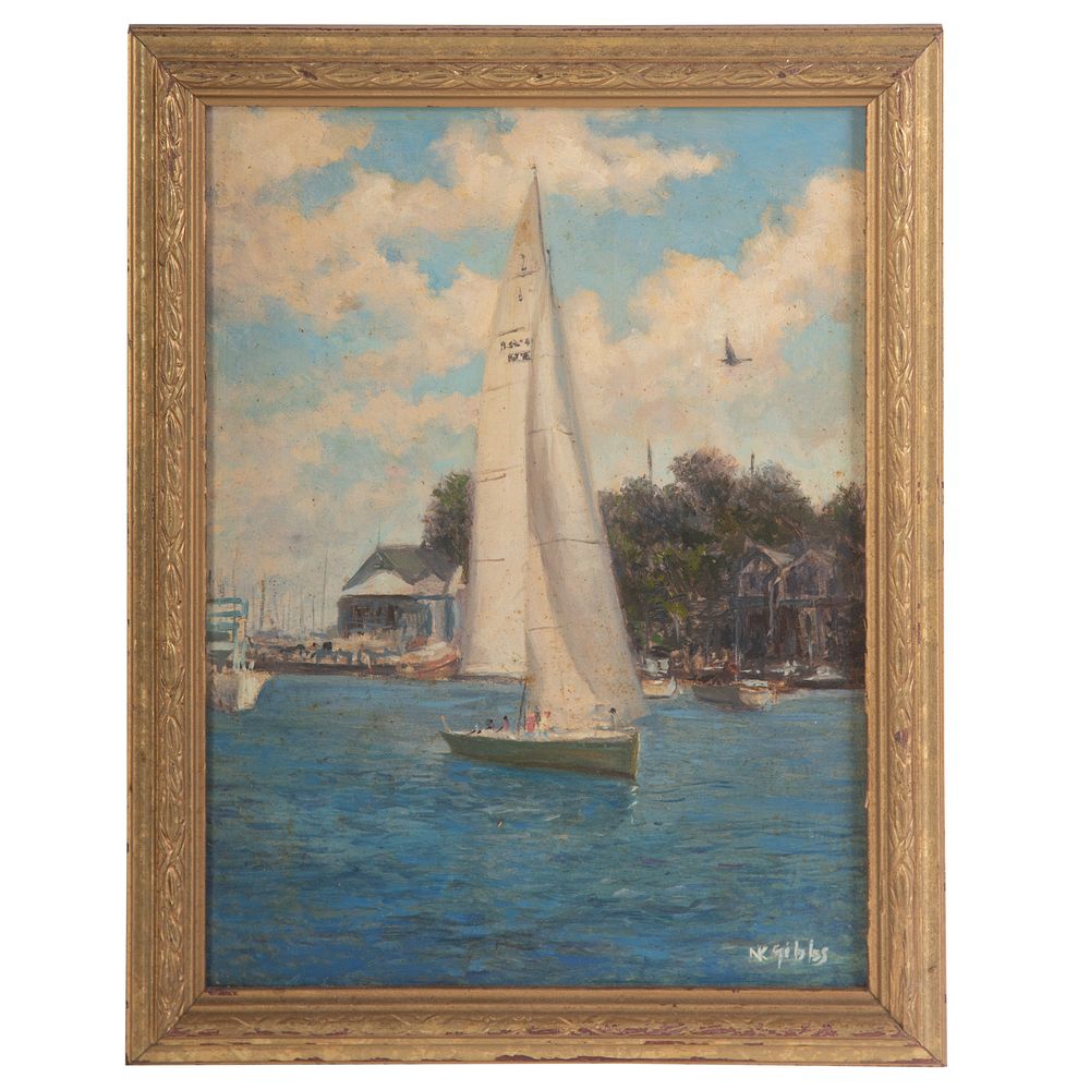 Appraisal: Nathaniel K Gibbs Annapolis Sailboat oil American - Oil on