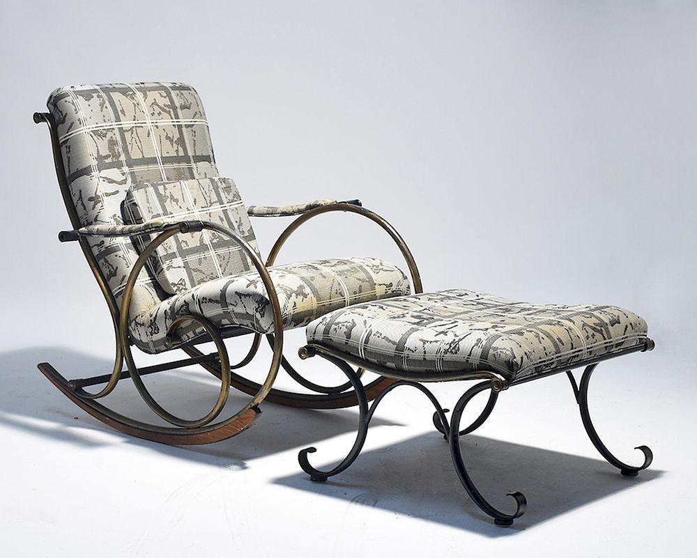 Appraisal: Lee Woodward Mid-Century rocker and ottoman Lee Woodward Mid-Century rocker