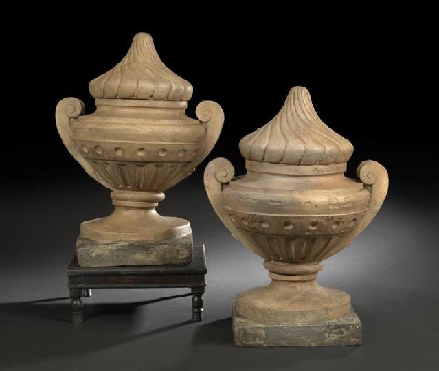 Appraisal: Pair of French Buff Terra Cotta Garden Vases in the