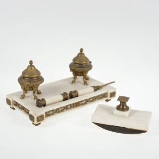 Appraisal: Louis XVI style piece bronze marble desk set th th