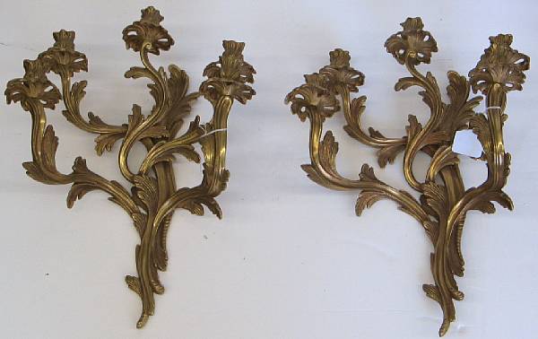 Appraisal: A pair of Louis XV style bronze wall five bras