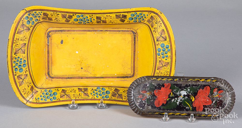 Appraisal: Yellow toleware bread tray etc Yellow toleware bread tray h