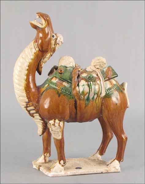 Appraisal: CHINESE TANG STYLE GLAZED CERAMIC CAMEL H '' W ''