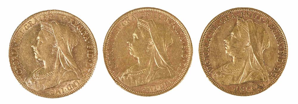 Appraisal: Three Old Head Victoria Gold Sovereigns -M Melbourne -M Condition