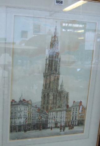 Appraisal: J M R th century Cathedral Tower Antwerp watercolour signed