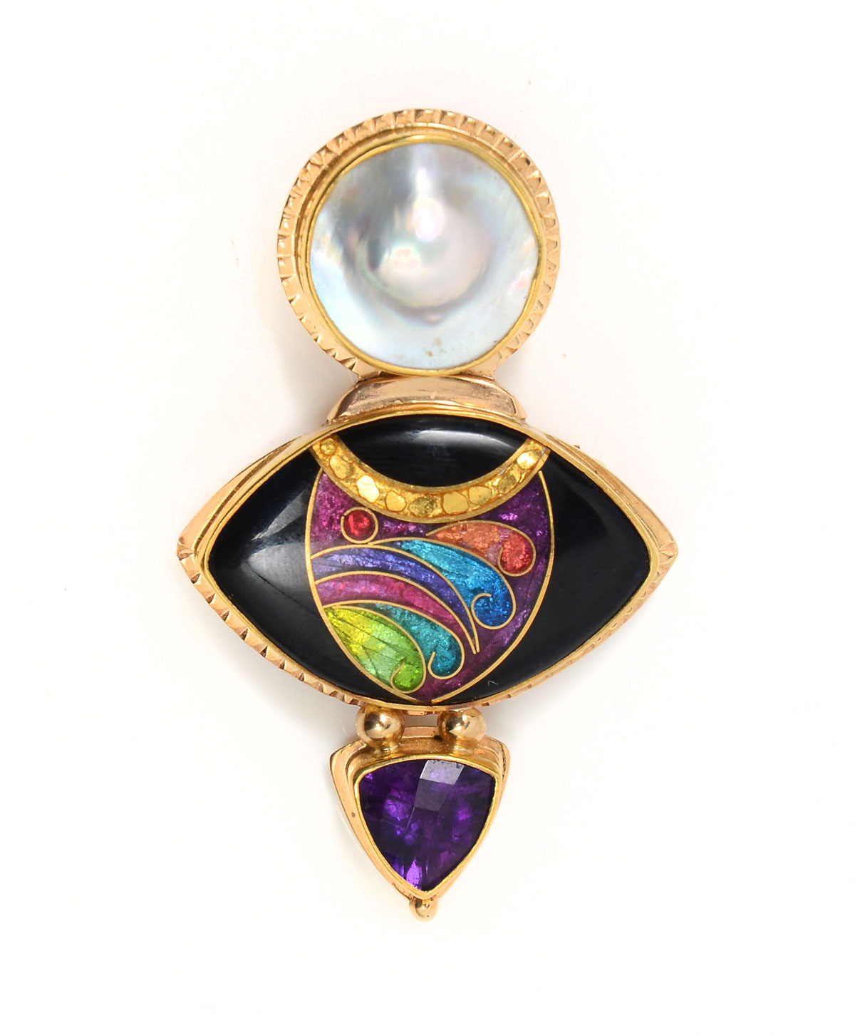 Appraisal: K AMETHYST BLISTER PEARL PIN PENDANT K yellow gold pin