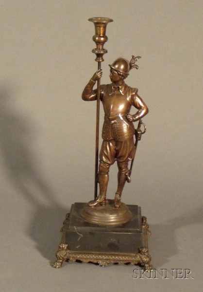 Appraisal: Renaissance Revival Bronze Figural Candlestick late th century modeled as