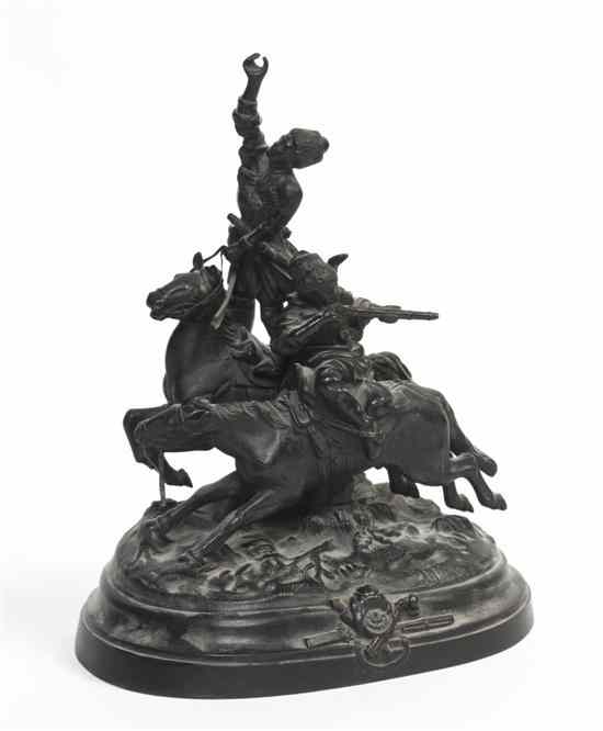 Appraisal: A Russian Cast Metal Figural Group depicting two Cossacks on