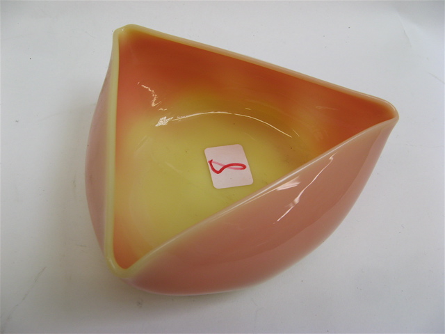 Appraisal: AMERICAN BURMESE ART GLASS BOWL c tri-form having glossy finish