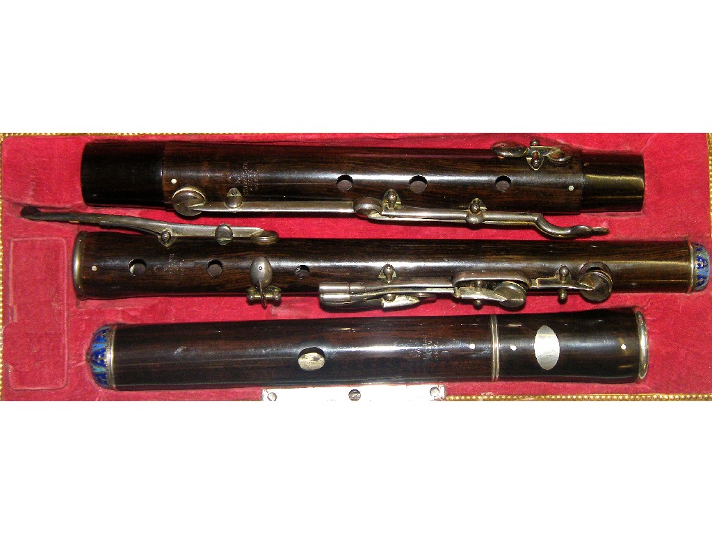 Appraisal: Viennese rosewood and silver mounted flute stamped C Ziegler Sohn