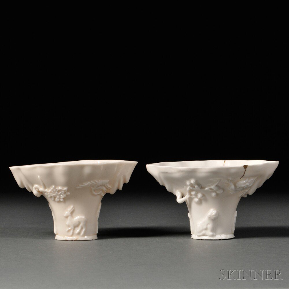 Appraisal: Two Blanc-de-Chine Libation Cups China Qing Dynasty of rhinoceros horn