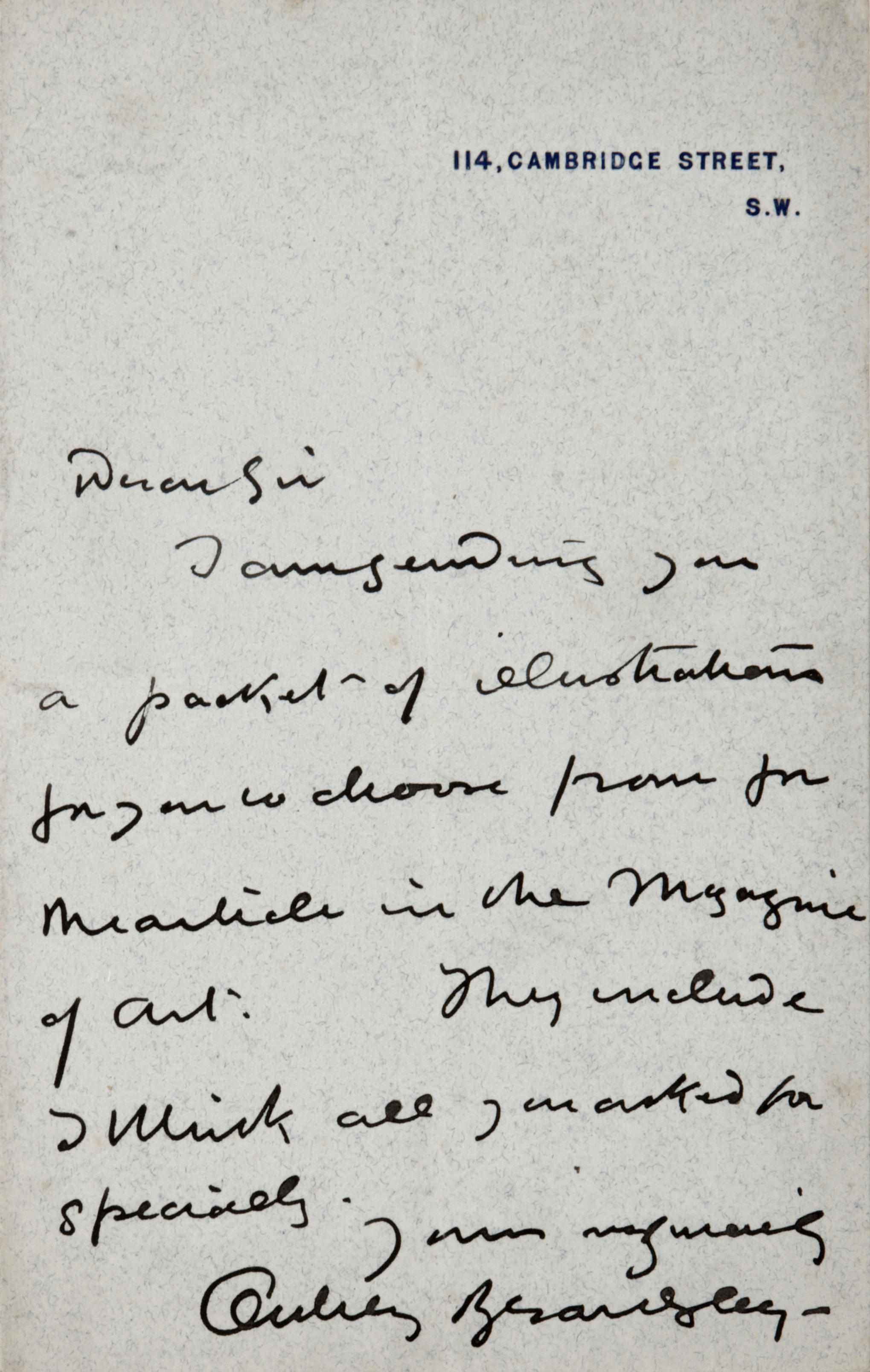 Appraisal: BEARDSLEY AUBREY - Autograph Letter Signed ''Aubrey Beardsley'' p vo