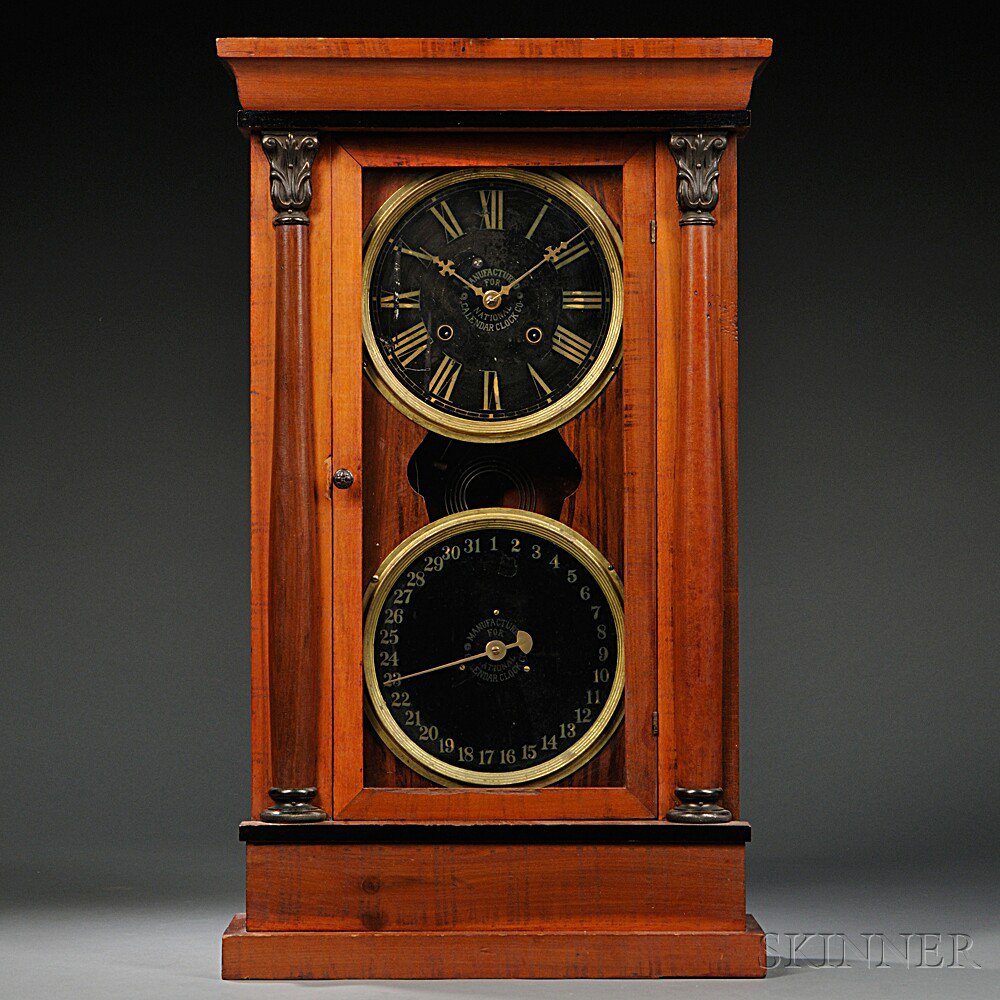 Appraisal: National Calendar Clock Co Shelf Clock with stained wood case