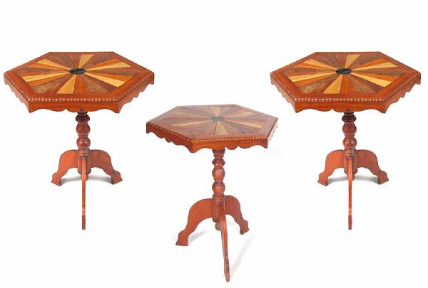 Appraisal: A set of three octagonal radial inlaid tables height in