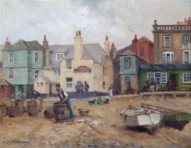 Appraisal: WILLIAM BANKS FORTESCUE - St Ives Harbour with beached rowing