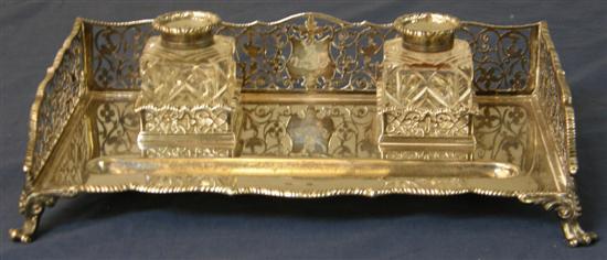 Appraisal: Victorian silver desk stand with two cut glass and silver