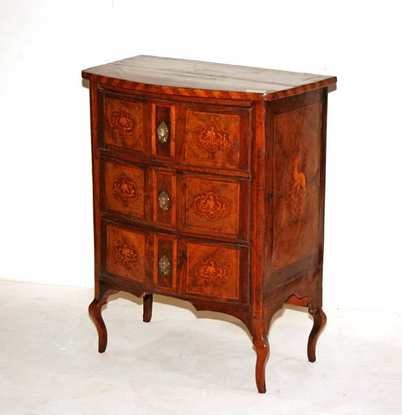 Appraisal: An Italian Rococo marquetry inlaid walnut chest composed of antique