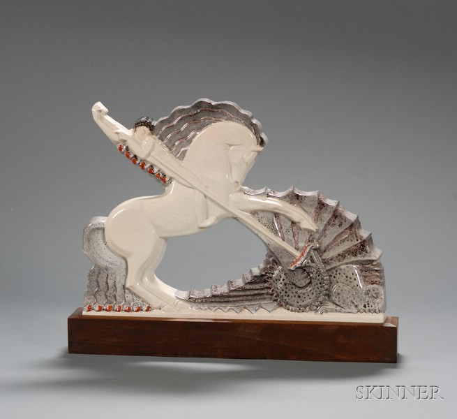 Appraisal: Art Deco St George Slaying the Dragon Figural Glazed Ceramic