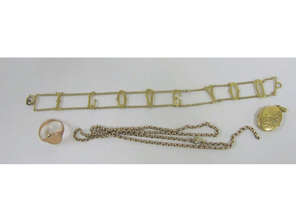 Appraisal: Lot of ct gold - neckchain bracelet signet ring and