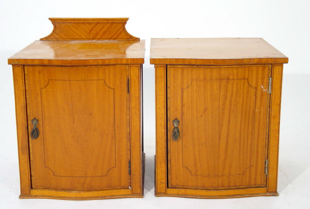 Appraisal: Two Edwardian Sheraton Revival satinwood cabinets each fitted an inlaid