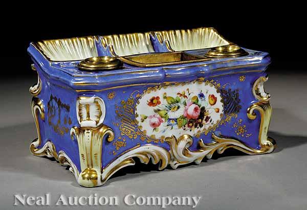 Appraisal: A Paris Porcelain Polychrome and Gilt-Decorated Bo te-de-Bureau mid- th