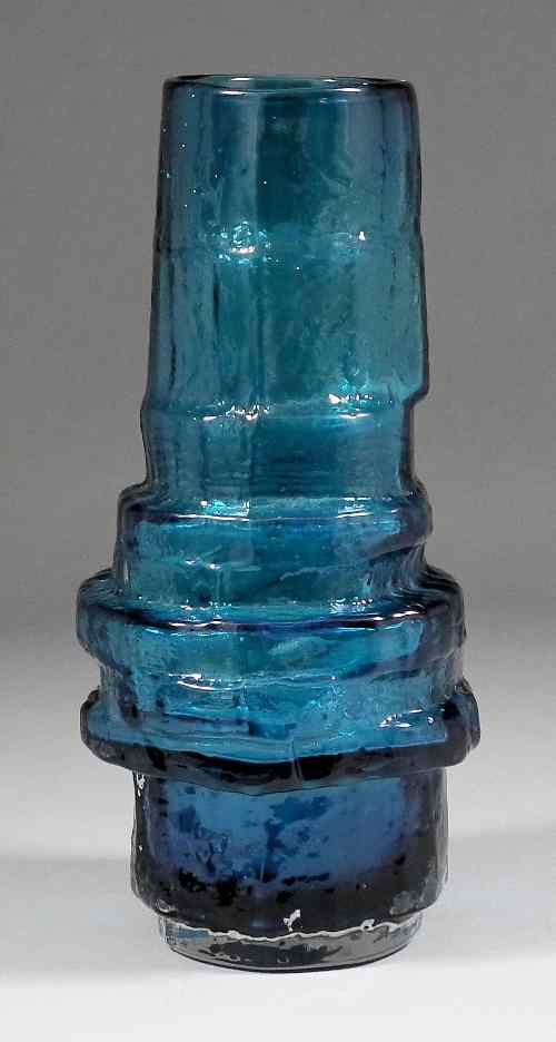 Appraisal: A Whitefriars ''Kingfisher'' blue glass ''Textured Hoop'' pattern vase designed