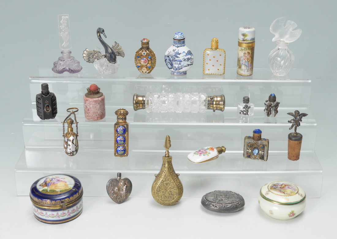 Appraisal: MINIATURE PERFUMES AND PORCELAIN BOXES Approx pieces to include metal