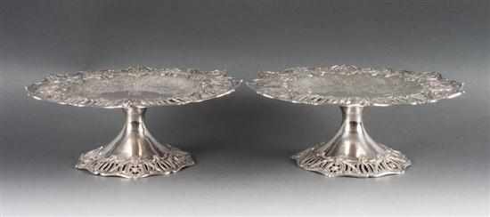 Appraisal: Pair of American Neoclassical style engraved sterling silver cake stands