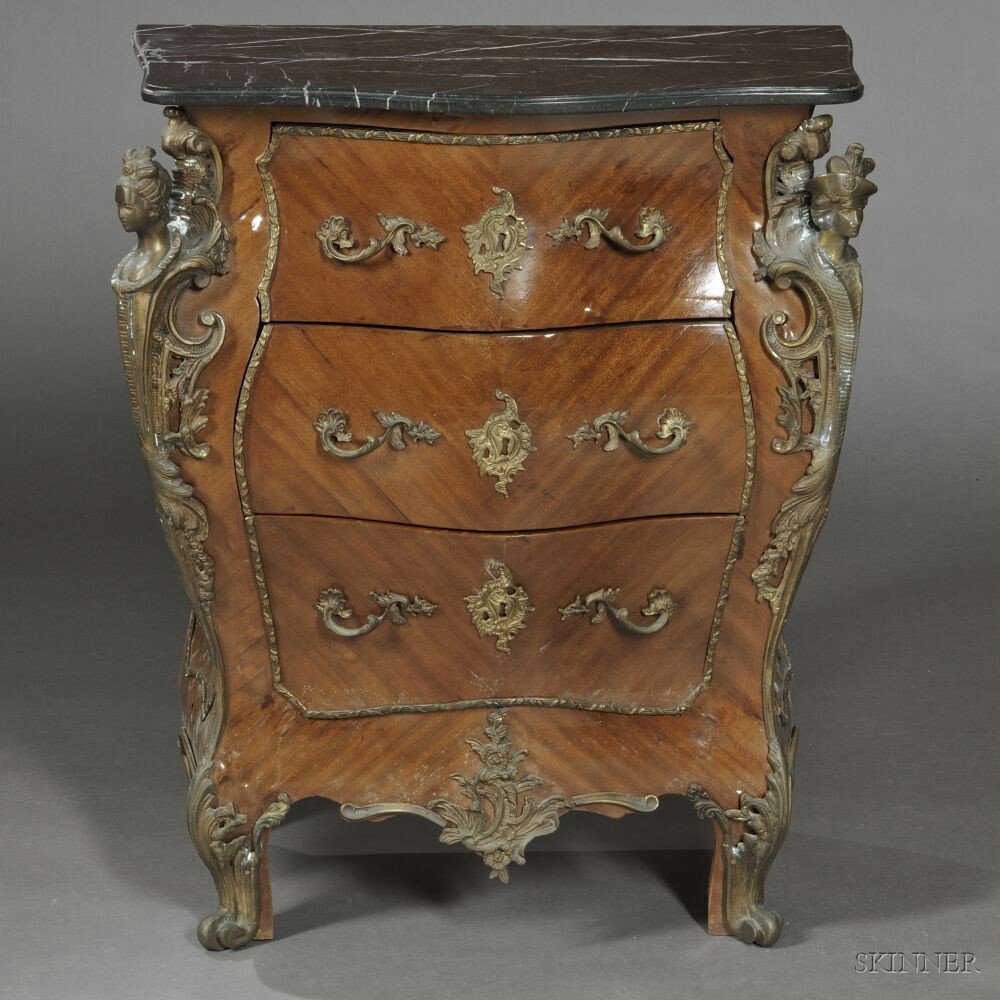 Appraisal: Louis XV-style Marble-top Kingwood Veneered Bombe Commode early th century