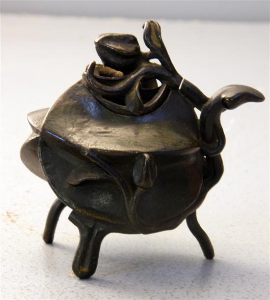 Appraisal: th century Chinese bronze miniature tripod censer and cover of