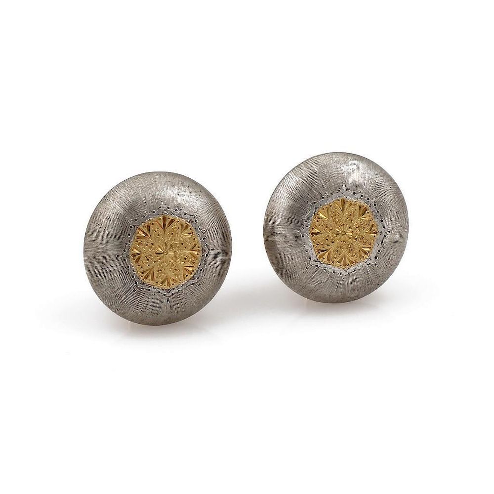 Appraisal: Buccellati Macri Tone K and Sterling Button Earrings Buccellati Macri