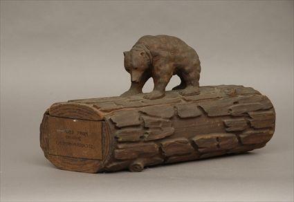 Appraisal: Log-Form Box with Bear Decoration