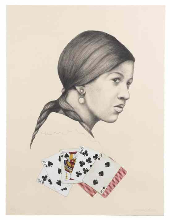 Appraisal: Whitfield Lovell American b Woman with Cards lithograph with mixed