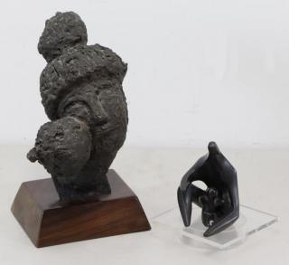 Appraisal: Two Signed Bronze Mother and Child Sculptures Two heads on