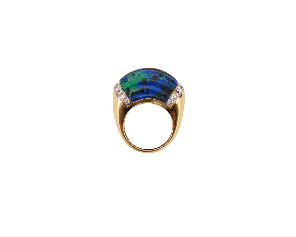 Appraisal: DAVID WEBB K Gold Platinum Azurmalachite and Diamond Ring DAVID