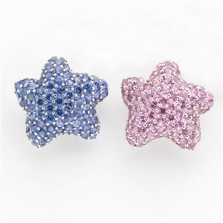 Appraisal: Pair of Sapphire and Pink Sapphire Starfish Clip-Brooches Estimate -