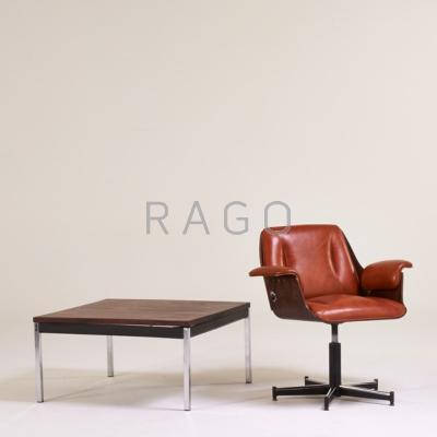 Appraisal: BRAZILIAN MODERN Armchair and coffee table s Rosewood chromed and