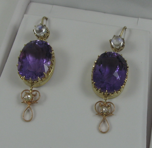 Appraisal: PAIR OF AMETHYST MOONSTONE AND DIAMOND EARRINGS each k gold