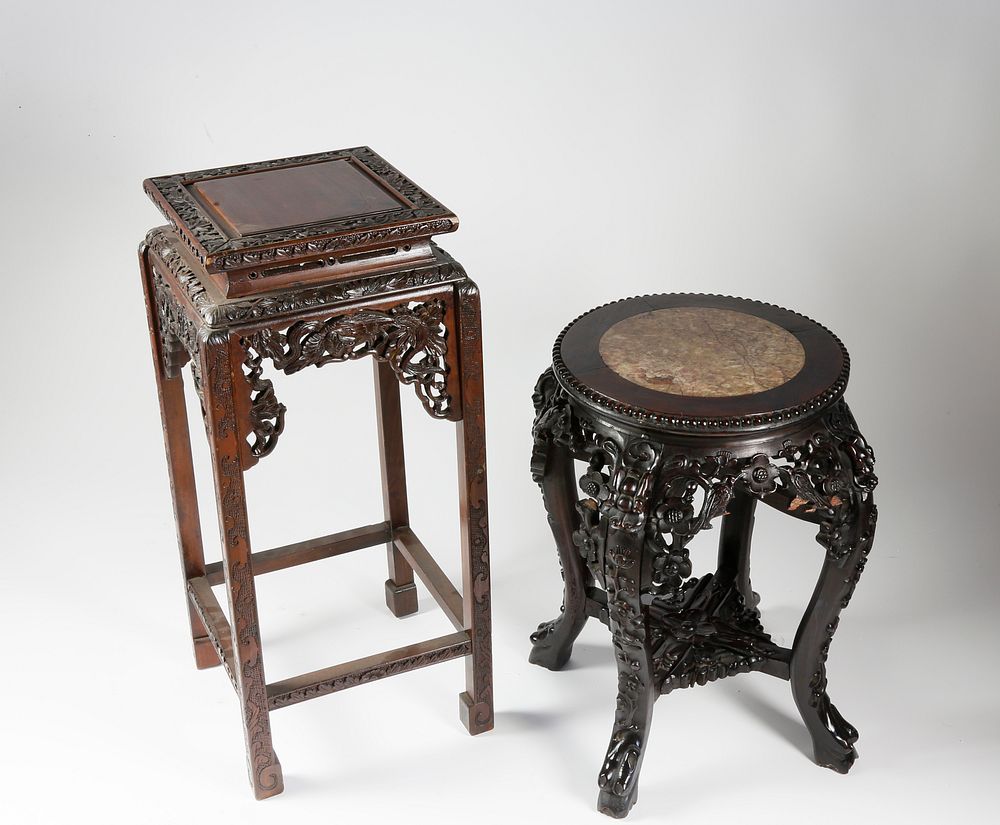 Appraisal: Two Chinese Carved Teakwood Stands th Century Two Chinese Carved