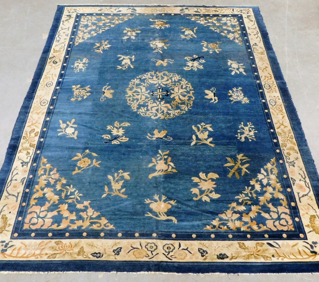 Appraisal: ANTIQUE CHINESE BLUE PICTORIAL SILK CARPET RUG Chinese - Central