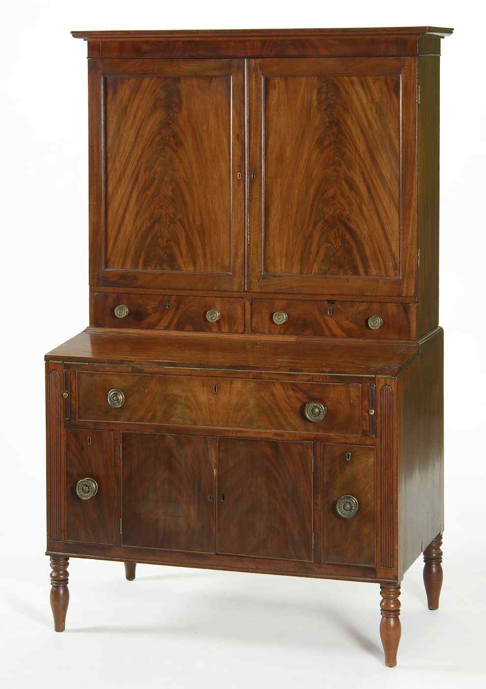 Appraisal: ANTIQUE AMERICAN SHERATON CUPBOARD SECRETARYCirca In mahogany Upper case with