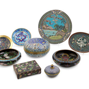 Appraisal: Nine Chinese Cloisonn Enamel Articles TH CENTURY comprising four plates