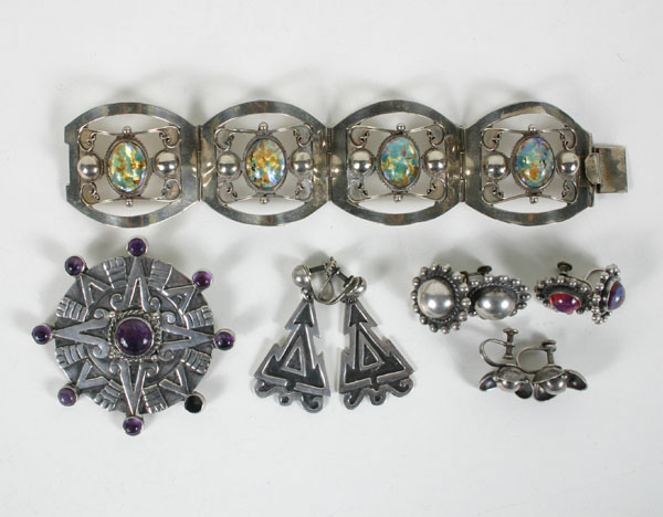 Appraisal: Mexican sterling silver jewelry assortment of pcs including vintage Taxco