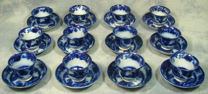 Appraisal: Staffordshire blue transfer Hong Kong pattern handleless cups and saucers