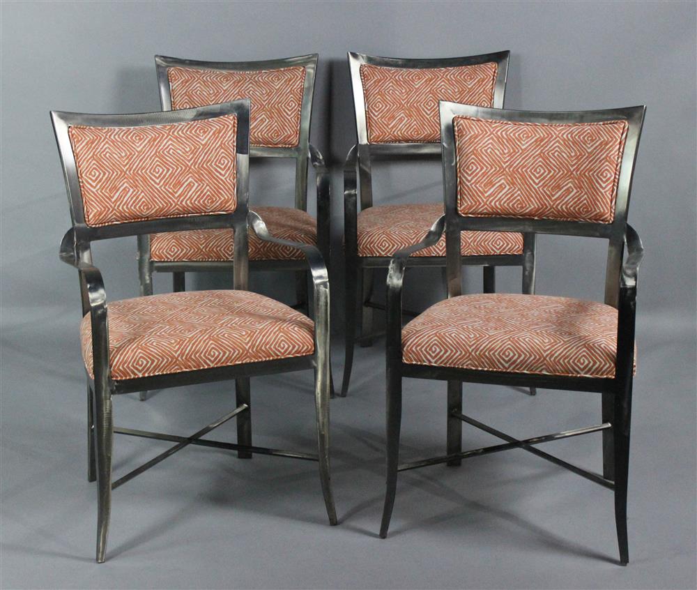 Appraisal: SET OF FOUR CONTEMPORARY BRUSHED STEEL FRAME UPHOLSTERED ARM CHAIRS