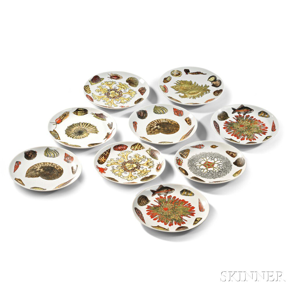 Appraisal: Nine Fornasetti Conchiglie Pattern Dinner Plates Porcelain Germany and Italy