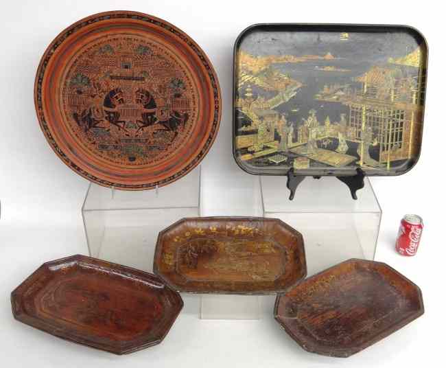 Appraisal: Lot five various Asian lacquer painted trays