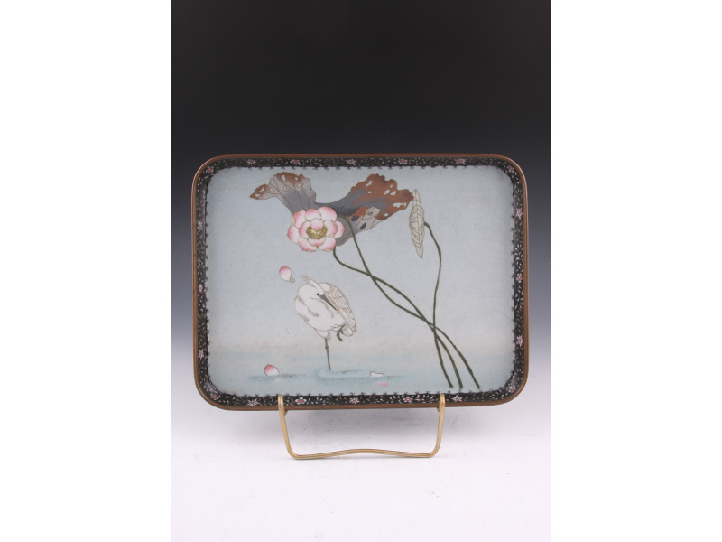 Appraisal: Japanese Cloisonne Tray Late th c rectangular with a snowy