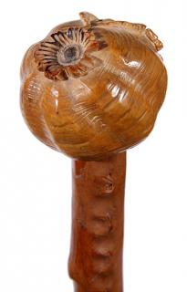 Appraisal: Carved Nut Folk-Art Cane Ca A carved tagua nut handle