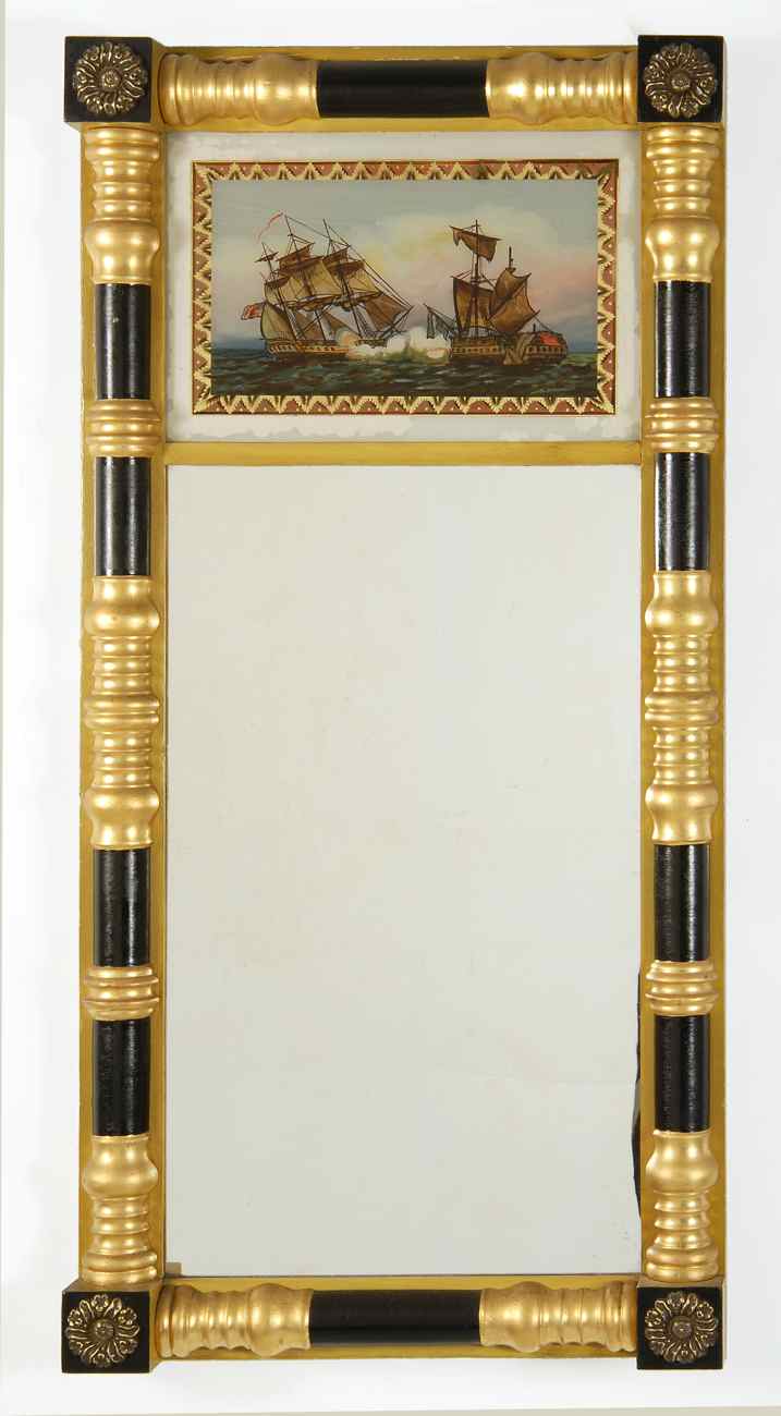 Appraisal: LATE SHERATON SPLIT-COLUMN GILT AND EBONIZED MIRROR New England First